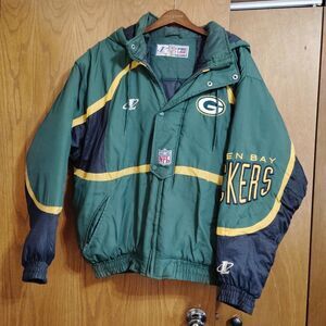 Vintage NFL Pro Line Green Bay Packers Jacket Hooded Large Full Zip Green *READ